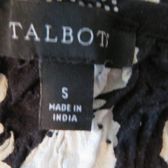 Talbots Womens Black White Butterfly 3/4 Sleeve Tunic Top S Crochet Detail - Picture 12 of 12